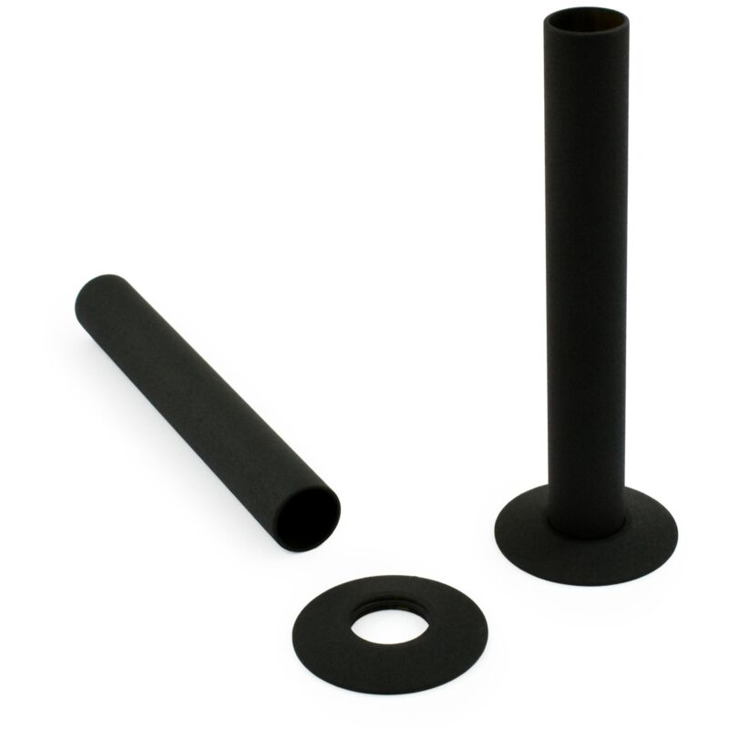 NRG - 180mm Radiator Valve Pipes and Collars Easy Fit Packs Plumbing Tubes Brass Black