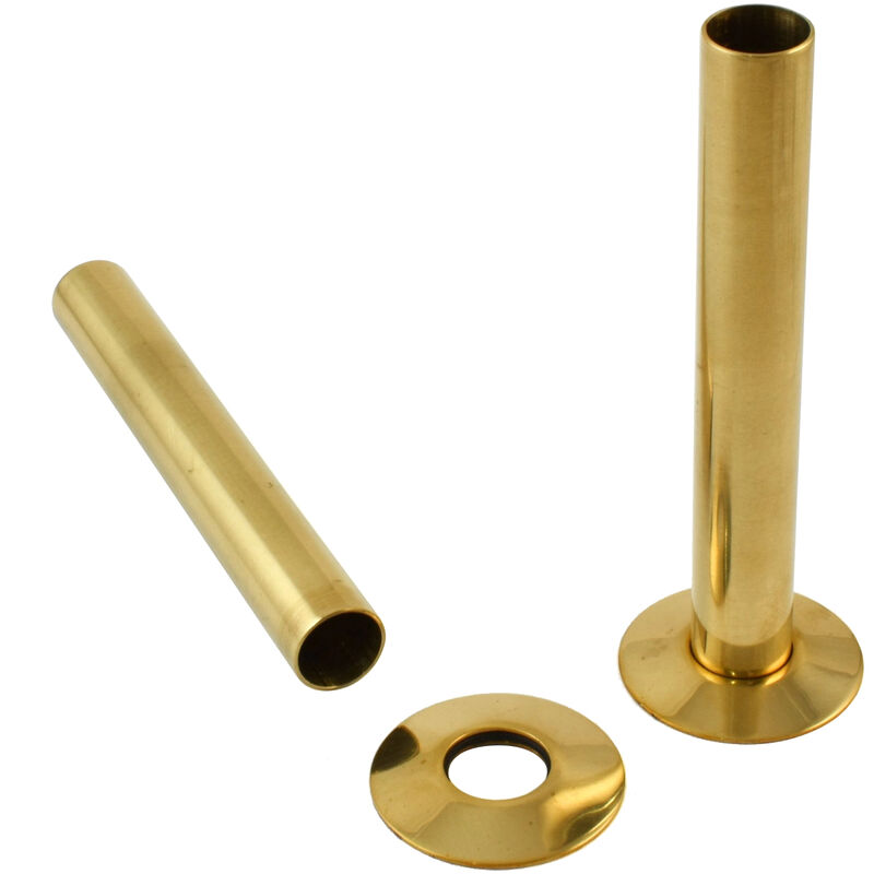 NRG - 180mm Radiator Valve Pipes and Collars Easy Fit Packs Plumbing Tubes Polished Brass