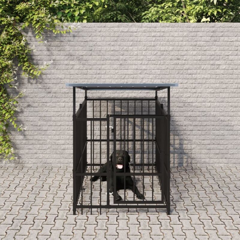 Outdoor Dog Kennel with Roof Steel 1.88 m² vidaXL