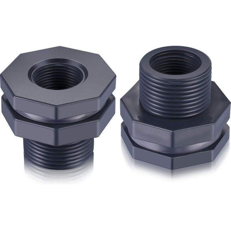 Pieces of pvc bulkhead fittings for rain barrels, aquariums, water tanks (3/4 inch).