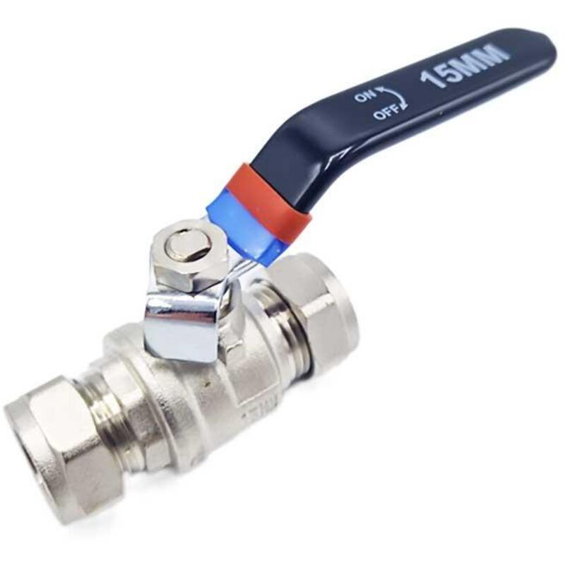 Primaflow - Handle Lever Inline Ball Valve 15mm Compression Black Quarter Turn