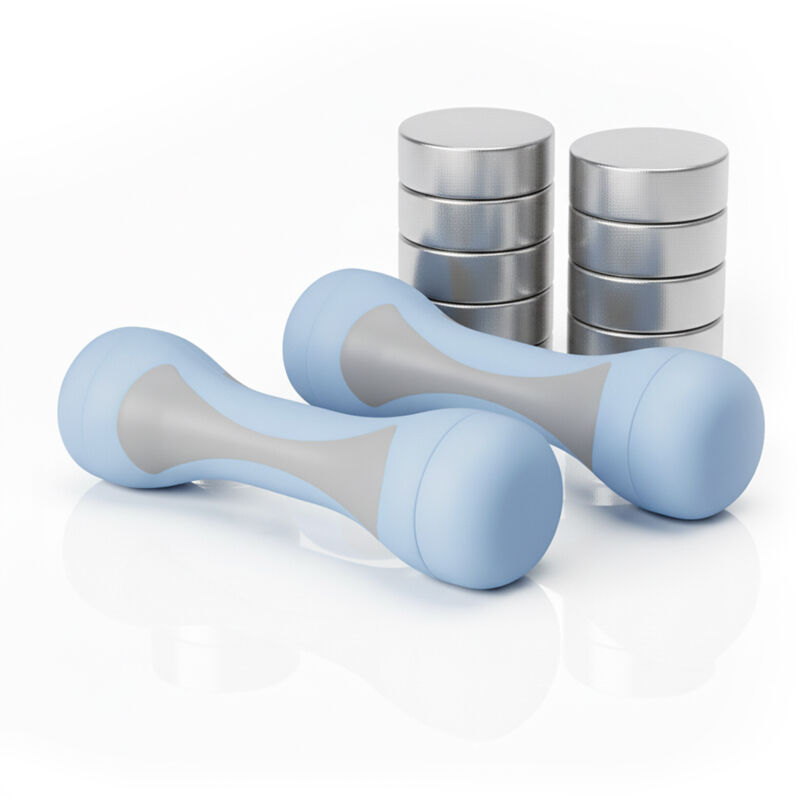 Relaxdays adjustable dumbbells, 2-piece set, weights 1 kg, 1.5 kg, 2 kg, rubber grips, fitness equipment, blue/grey