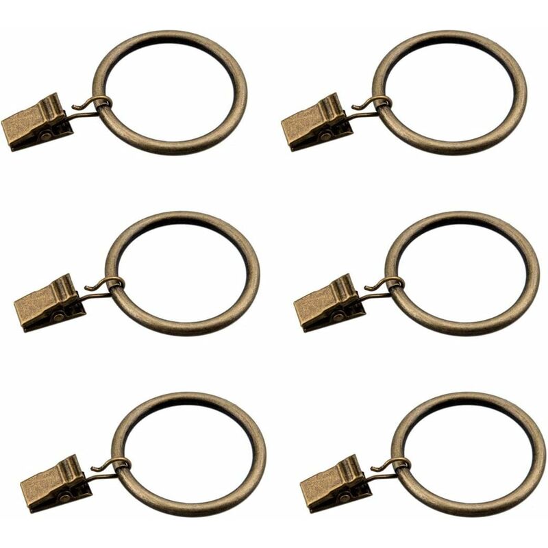 Set of 30 Bronze Curtain Rings with Clips/Heavy Duty Decorative Metal Curtain Hooks with Eyelets for Curtains, Bathroom, Fits 1 1/4 Inch Rods
