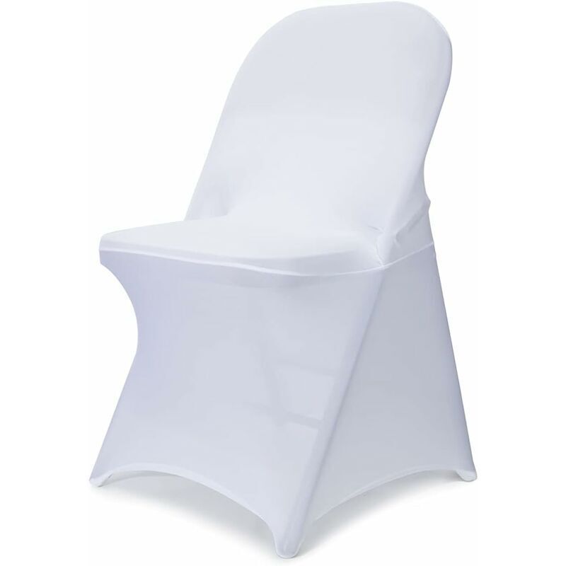Spandex Folding Chair Covers - 10 Universal Improved Stretch Washable Fitted Chair Covers for Wedding, Holiday, Banquet, Party, Celebration (White)