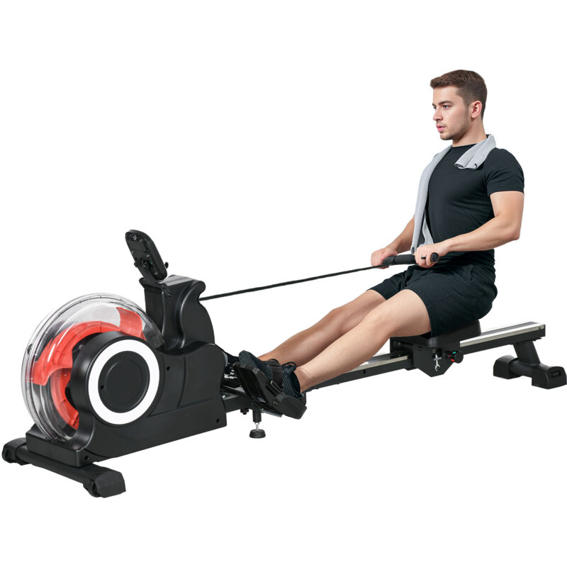 Sportnow - Foldable Water Rowing Machine with Wheels and lcd Monitor, Black