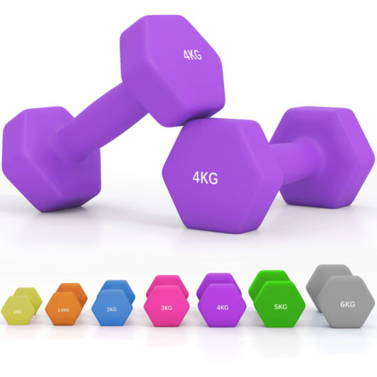 Sportnow - Hexagonal Dumbbells Weights Pair 2 x 4kg-Purple