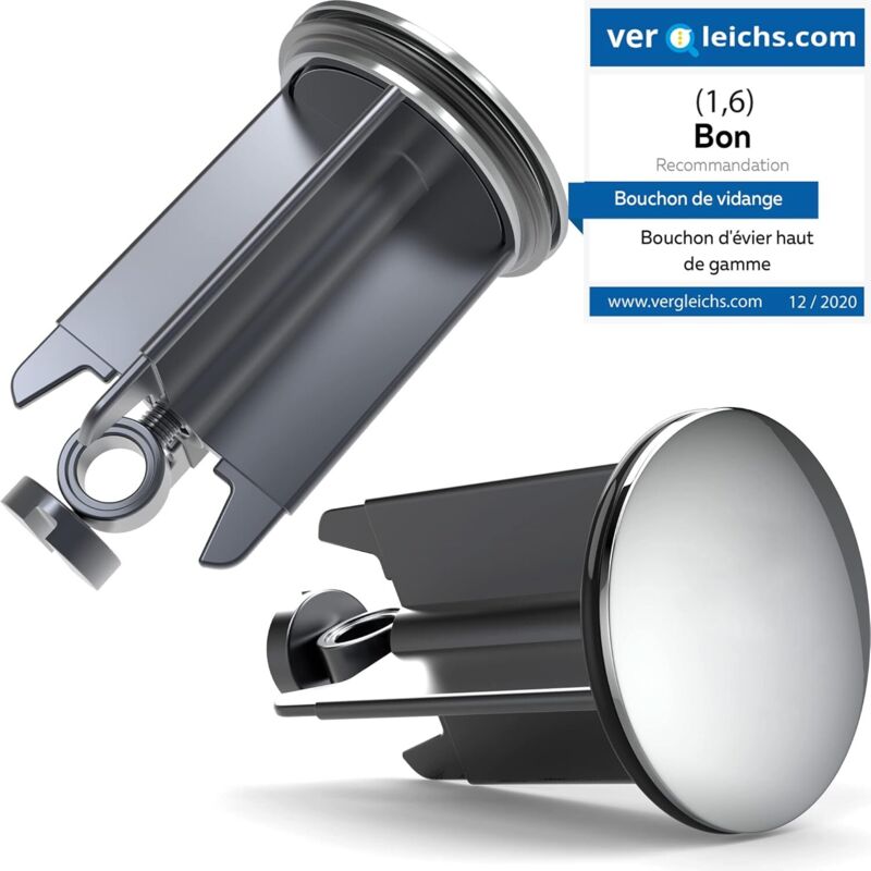 Tinor - Fits 40mm sink plug - wick cover with rubber - height adjustable sink cover - chrome drain plug
