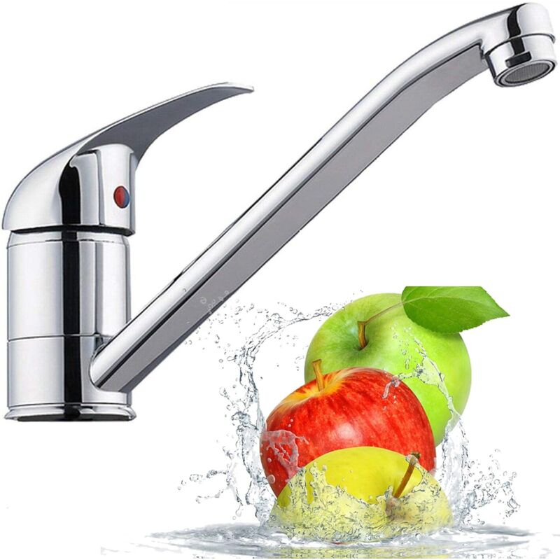 Traditional Kitchen Sink Tap Mixer Monobloc Single Top Lever Tap with Long Swivel Spout, Hot and Cold Kitchen Mixer Taps with UK Standard Fittings,