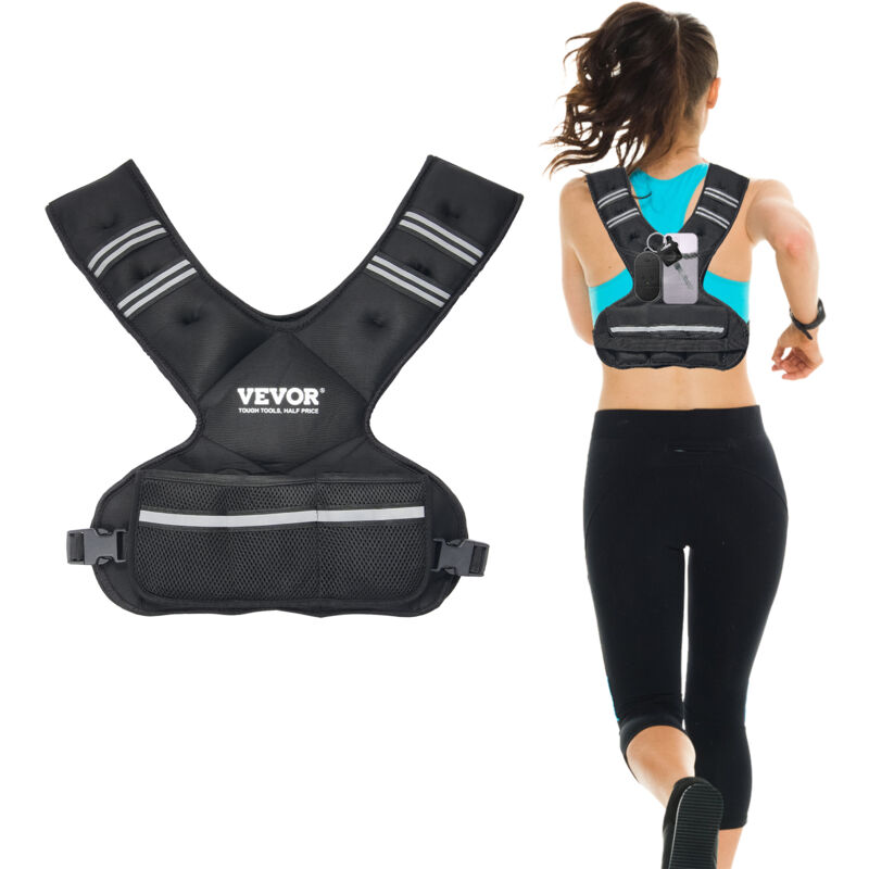 VEVOR Adjustable Weighted Vest, 20-32lb Weight Vest with 6 Ironsand Weights and Reflective Stripe, Body Weight Vest Exercise Set for Men Women,