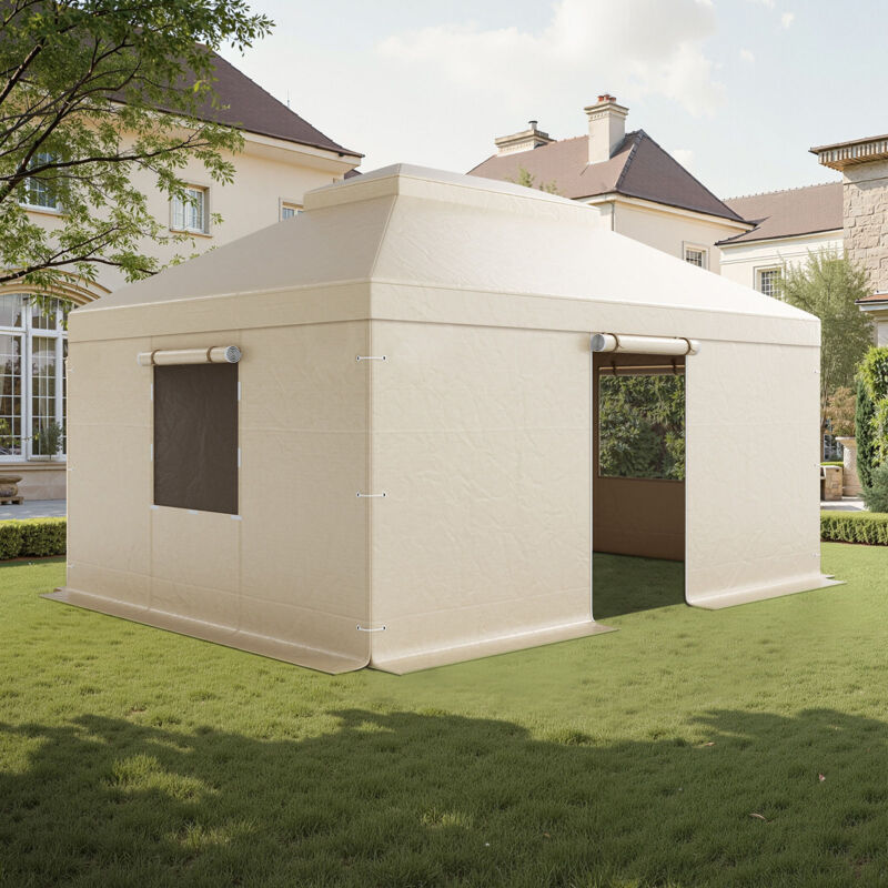 VEVOR Winter Gazebo Cover Fits 12 x 16 ft Hardtop Gazebos, All-Weather Double-Tiered Gazebo Cover with Sidewalls & Mesh Windows, High-Density PE
