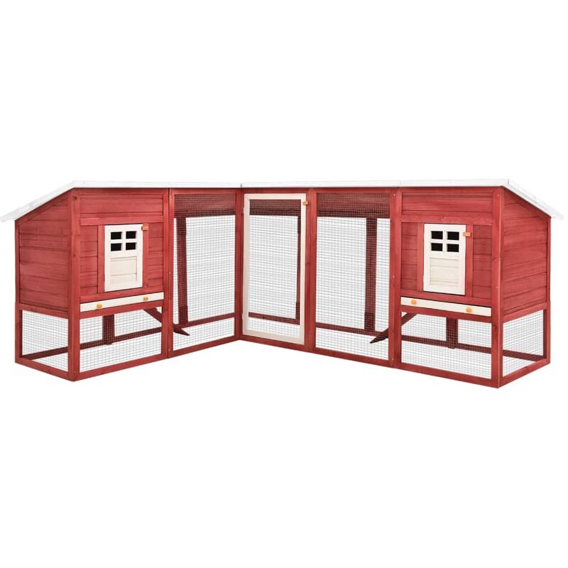 Vidaxl - Outdoor Rabbit Hutch with Run Red and White Solid Fir Wood