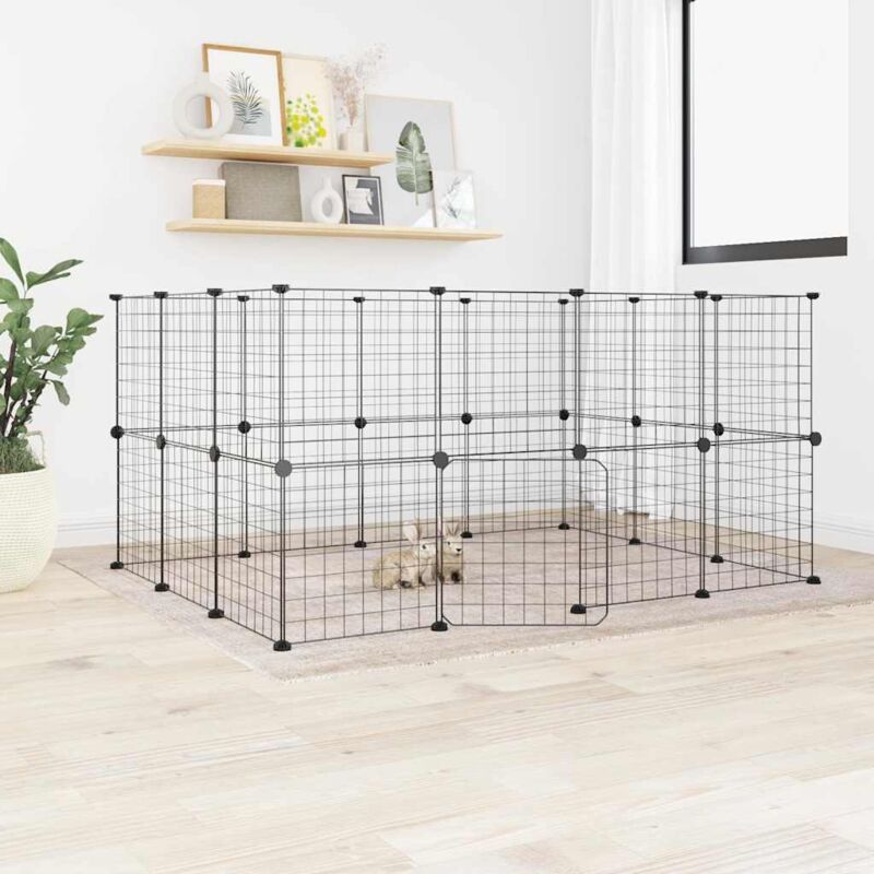 28-Panel Pet Cage with Door Black 35x35 cm Steel Vidaxl