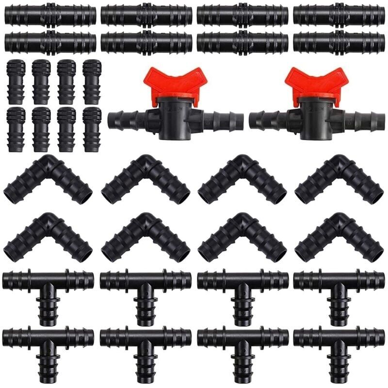 34Pcs Tubing Irrigation Fittings Kit Plastic Connectors 16mm (1.6cm) Garden Hose Connector Mixed Connectors for Garden Irrigation Systems