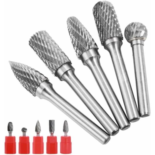 5PCS 6×10mm Double Cut Rotary Burrs Tungsten Carbide Die Grinder Bit 6.35mm Cylindrical Shank Rotary Engraving Burres for Woodworking, Metal