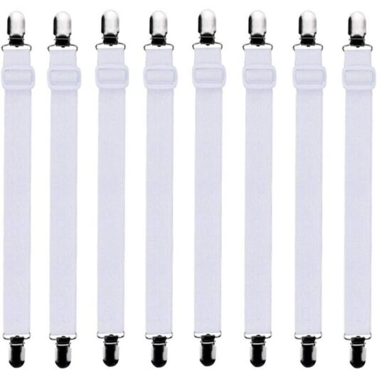 8-Piece Set (60cm to 200cm) Adjustable Fitted Sheet Straps, Bed Sheet Holders, Suitable for All Beds and Mattresses, White