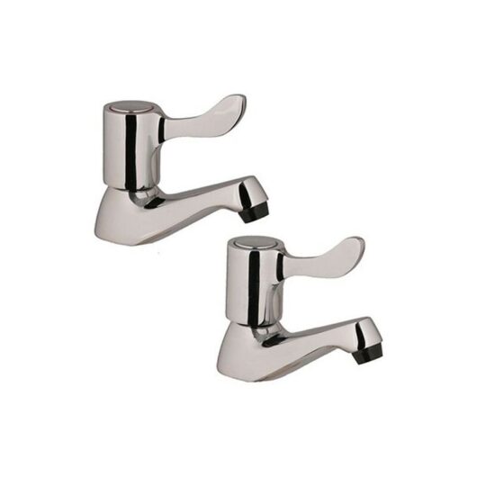 Buyaparcel - Hot Cold Lever Basin Sink Pillar Taps Chrome Plated 1/2'' Fitting 1/4'' Turn Pair