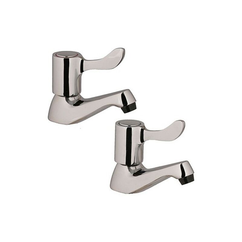 Buyaparcel - Hot Cold Lever Basin Sink Pillar Taps Chrome Plated 1/2'' Fitting 1/4'' Turn Pair
