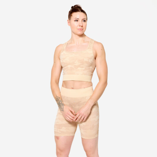 Fitness Crop Top - Beige Camo