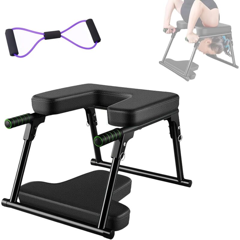 Folding yoga stool for headstands, with a metal frame, ideal for fitness, meditation, and relaxation. Maximum load: 200 kg. Color: black.