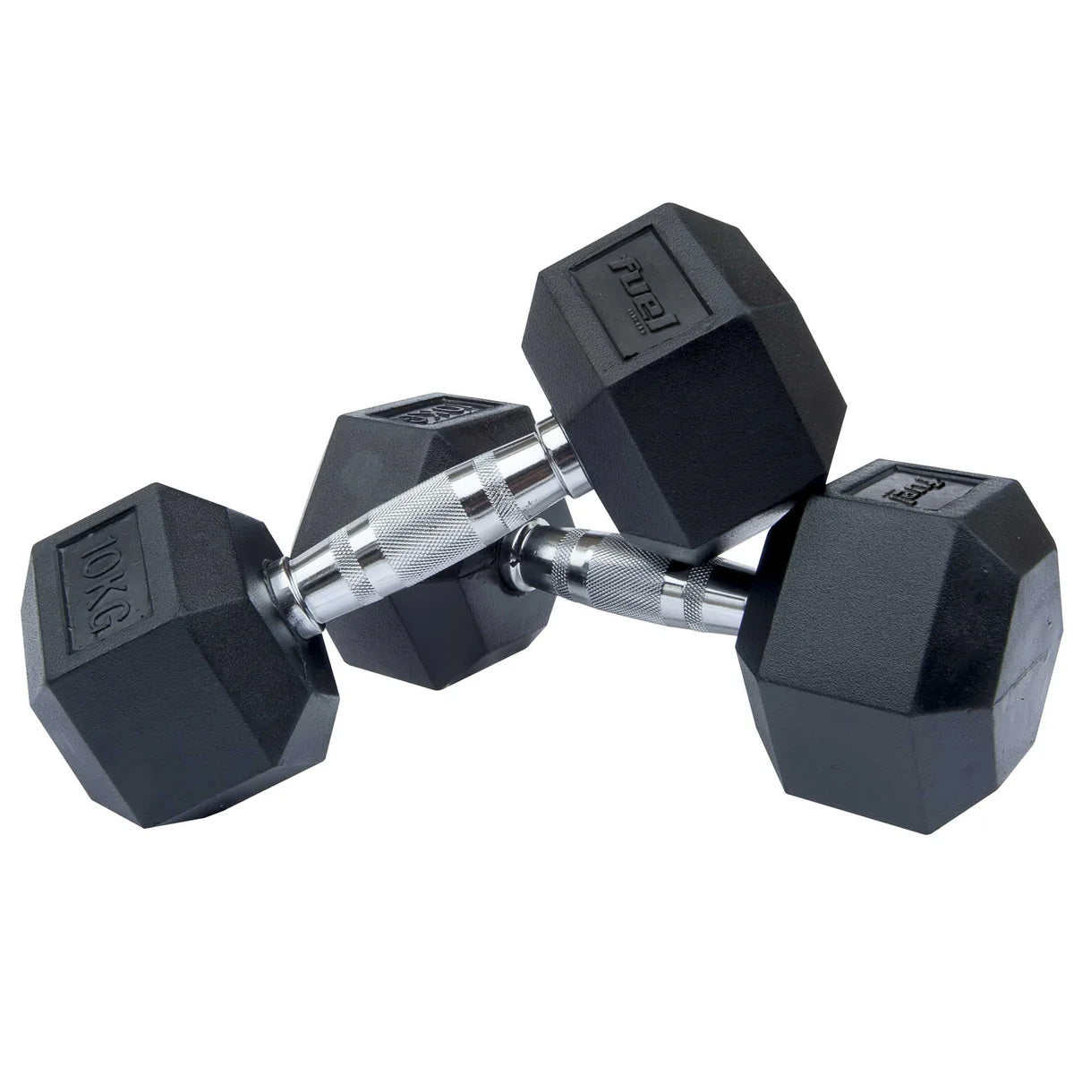 Fuel Fitness Rubber Hex Dumbbells - 2 x 10kg
