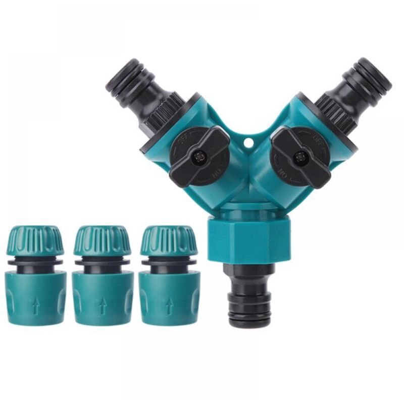 Garden Hose Connector, Nozzle, Y-Shaped Hose Splitter, Tap Adapter, Gardena Fitting with 2 Valve Outlets for Garden Tap