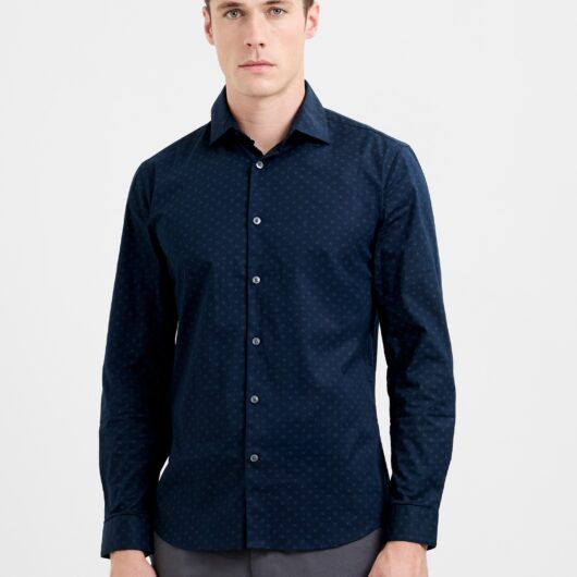 Long Sleeve Slim Fit Geo Flower Print Shirt Blue Multi