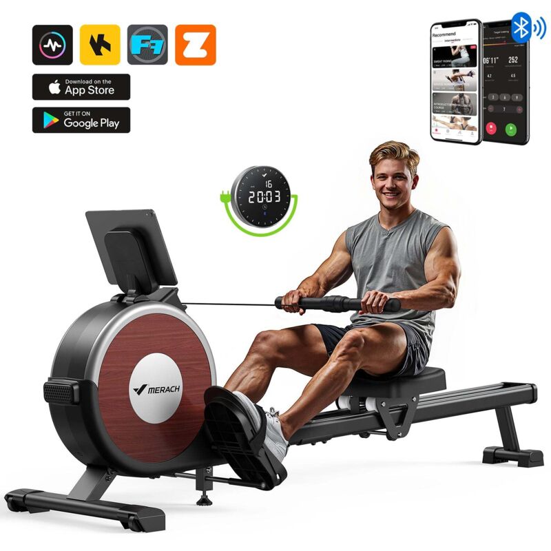 Merach Electric Magnetic Home Rowing Machine, 16 Levels Of Resistance, Smart Adjustment, App Compatible