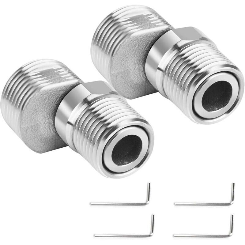 Set of 2 extendable stainless steel shower faucet adapters - 360° rotating S-connector - With angled foot and 4 Allen keys - Valves and fittings for