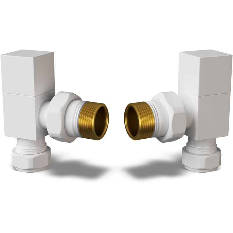 Square - White Radiator Valves Angled 10mm