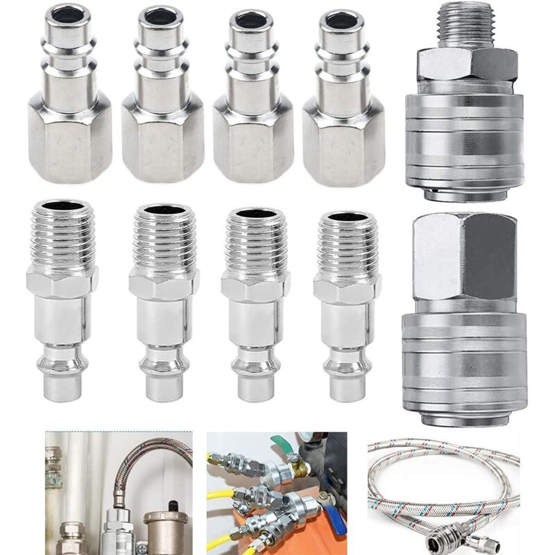10 PCS Compressor Fittings 1/4" BSP European Quick Connect Pneumatic Air Coupler Air Compressor Kit Air Accessory Compressed Air Hose Connector Male