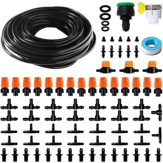 81-Piece 4/6 mm Drip Irrigation Kit, 15m Irrigation Hose, Irrigation System, with Straight Barbed Fittings, T-Connectors, End Caps, for Garden, Plants
