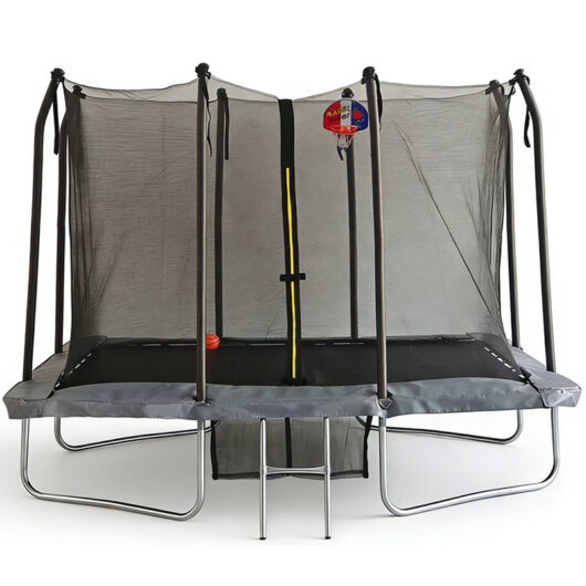 Big Foot 6x9ft Rectangular Trampoline with Safety Enclosure Grey FREE Ladder Basketball Game & Shoe Tidy