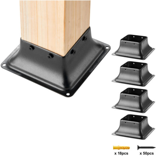 Mophorn - 101.6x101.6mm Post Base 4Pcs, Internal 91x91mm Heavy Duty Powder-Coated Steel Post Bracket Fit for Standard Wood Post Anchor, Decking Post