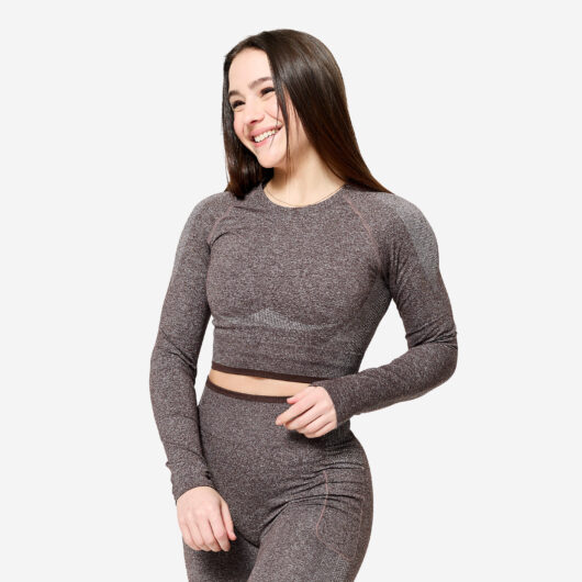 Women's Long-sleeved Weight Training Crop Top - Brown